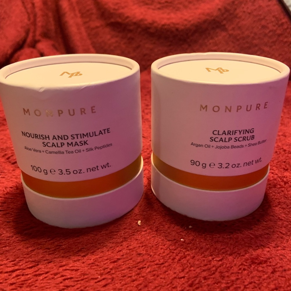 Monpure Stimulate Scalp mask and Clarifying Scalp Scrub. Brand New.